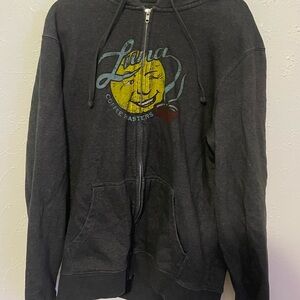 Luna Coffee Roasters Zip Up Hoodie District Brand Large Charcoal Gray Graphic